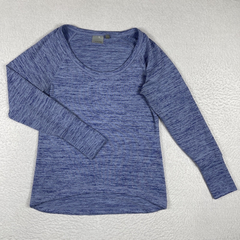 Athleta Shirt Womens Small Blue No Sweatin It Sharkbite‎ Scoop Neck High Low Hem